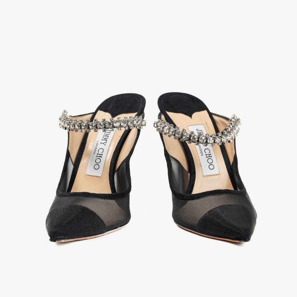 Jimmy Choo Bing 100 Black Mesh & Suede Crystal-Embellished Mules - Picture 2 of 10